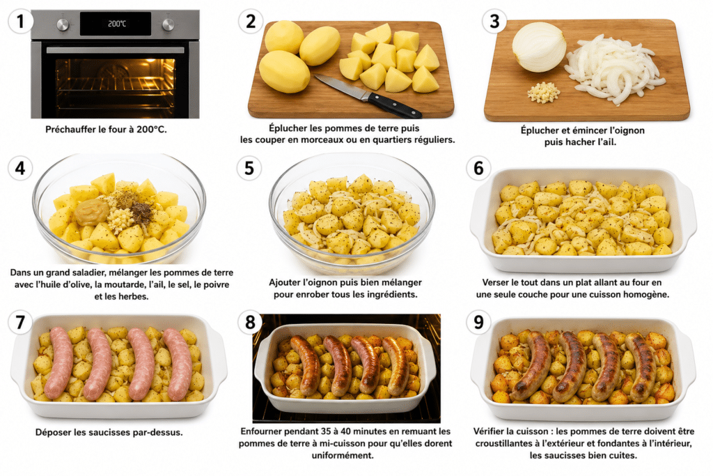 Saucisses au four avec pommes de terre et moutarde