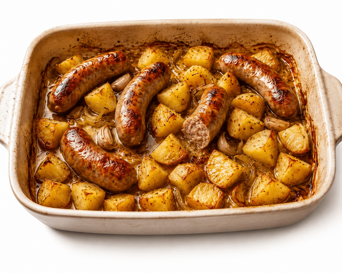 Saucisses au four avec pommes de terre et moutarde