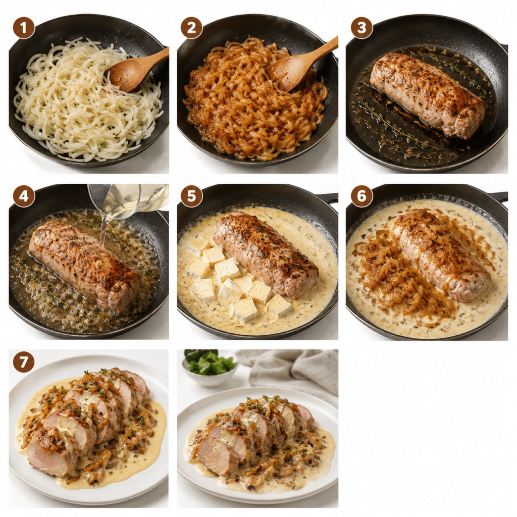 FILET MIGNON AUX OIGNONS CONFITS ET REBLOCHON, SAUCE ONCTUEUSE 3 FILET MIGNON AUX OIGNONS CONFITS ET REBLOCHON, SAUCE ONCTUEUSE