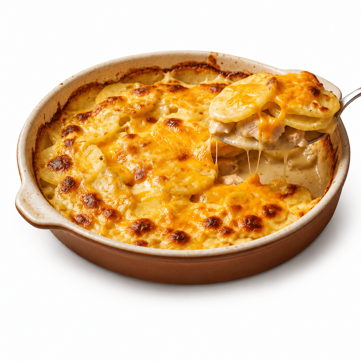 Gratin de pommes de terre au poulet et cheddar