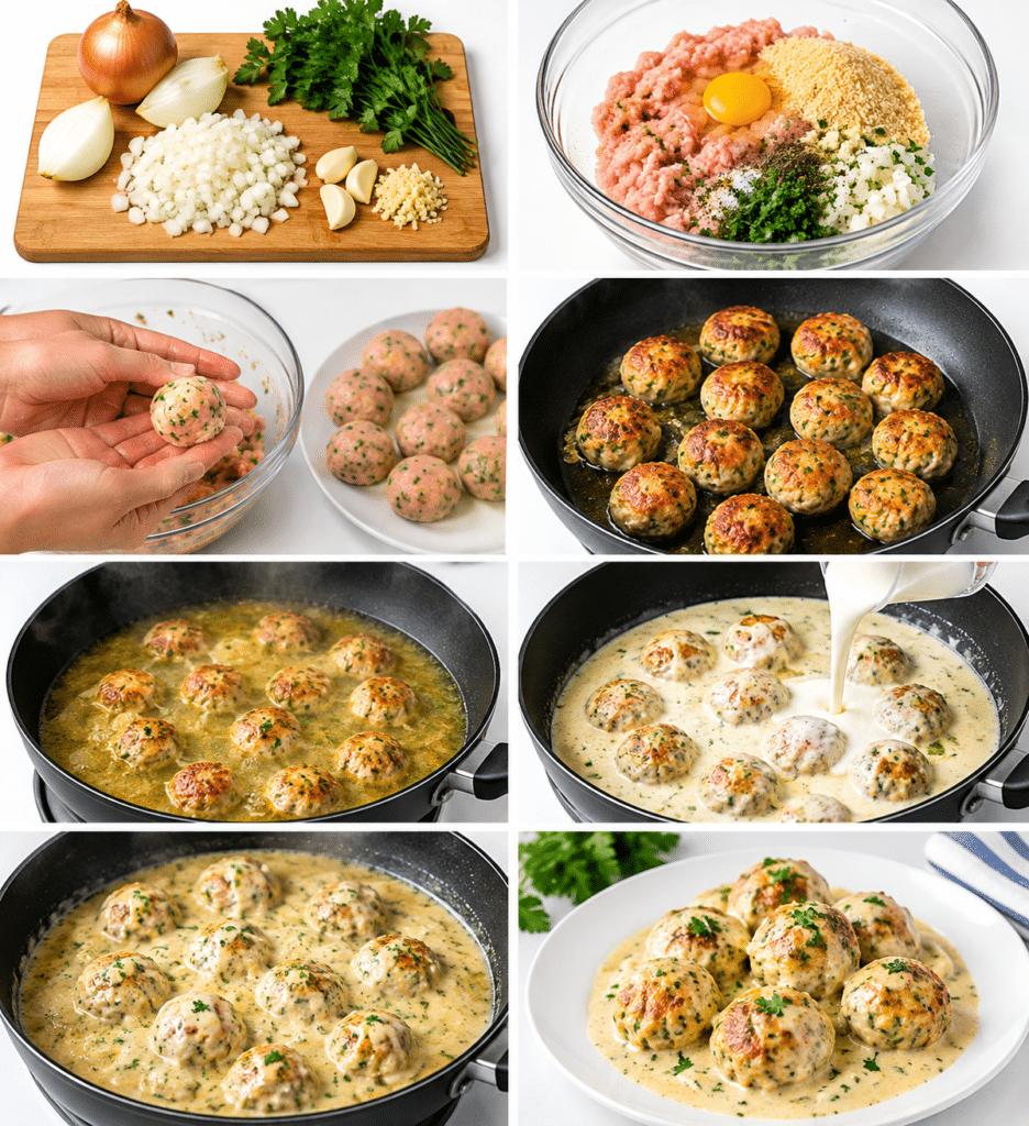 Boulettes de Poulet Sauce Crème : une recette fondante, facile et ultra gourmande 3 BOULETTES DE POULET SAUCE CRÈME