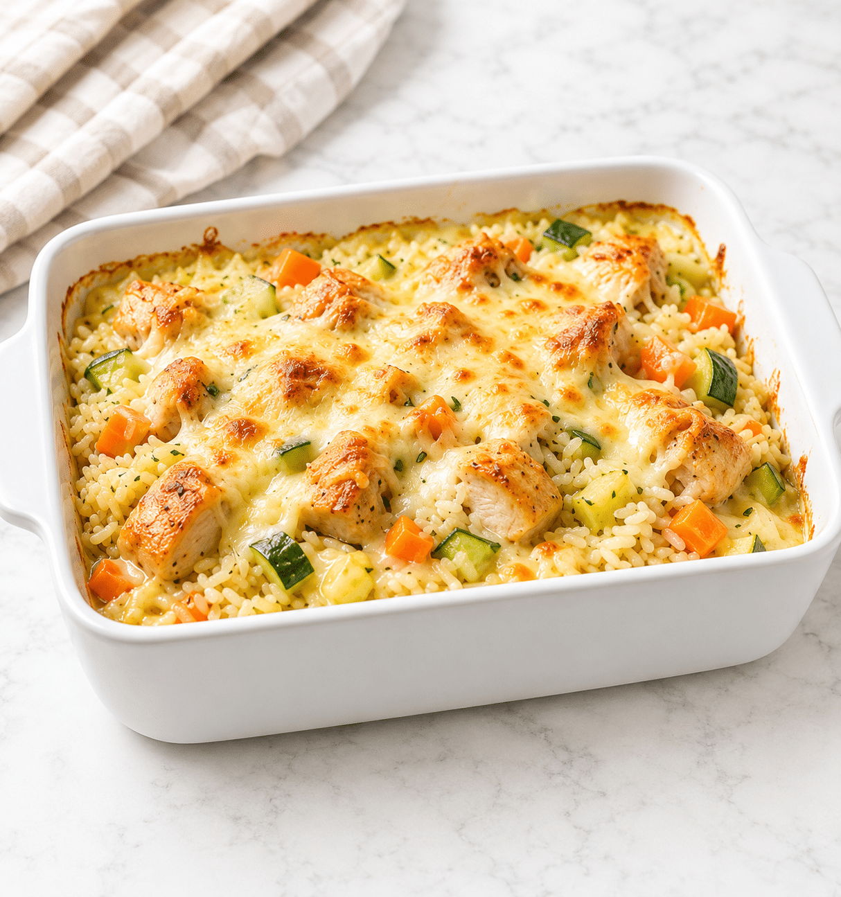 Gratin de riz au poulet et légumes