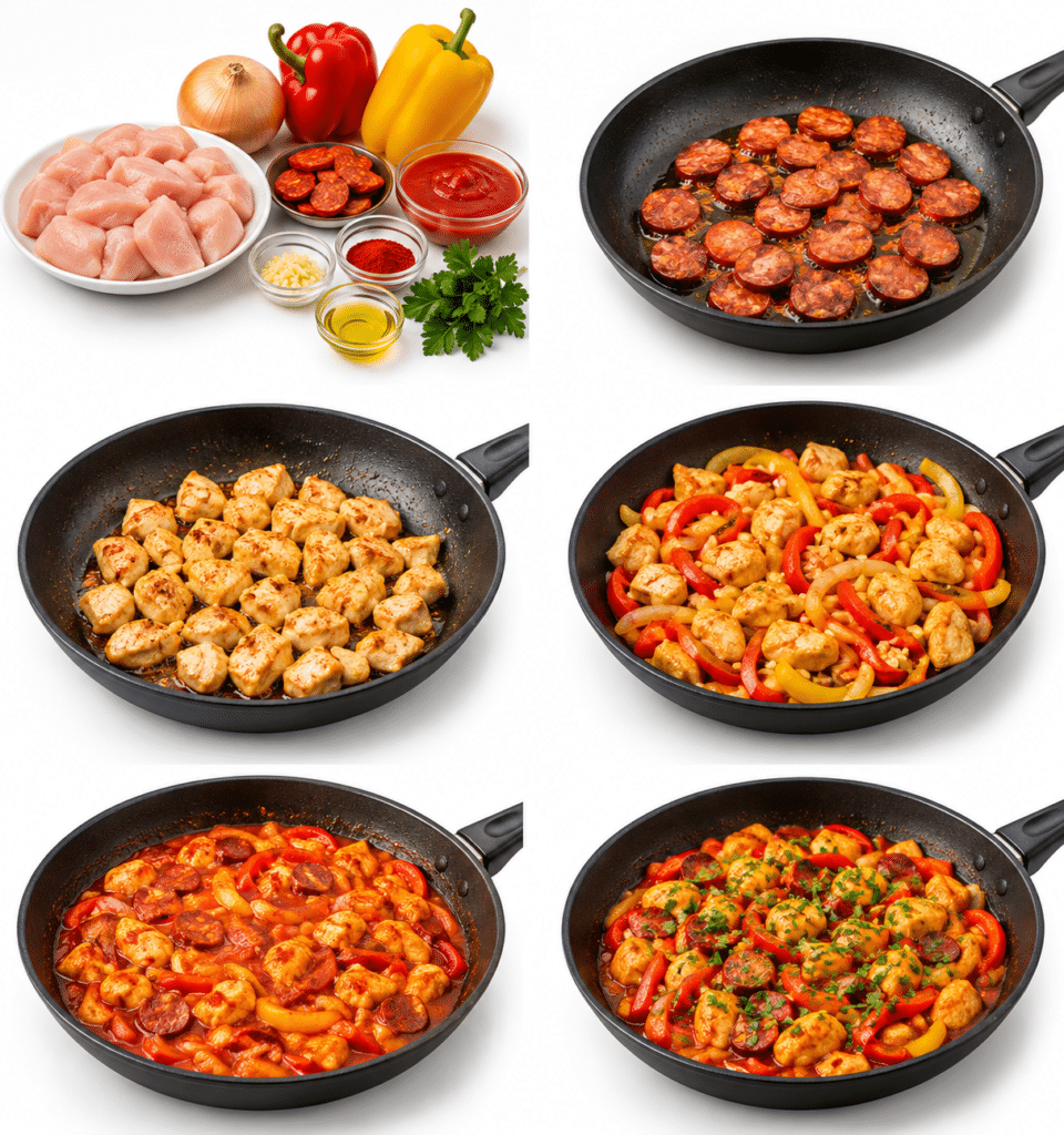 POULET SAUTÉ AUX POIVRONS & CHORIZO