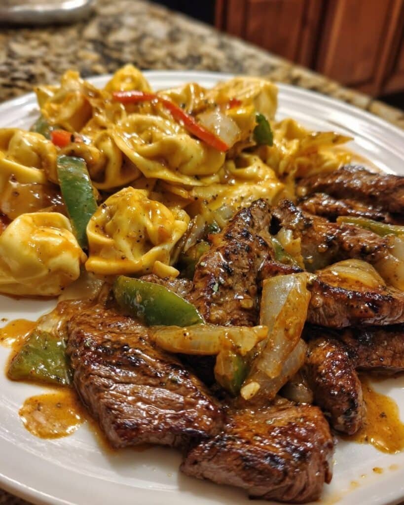 Steak Tortellini Recipe with Creamy Provolone Garlic Sauce