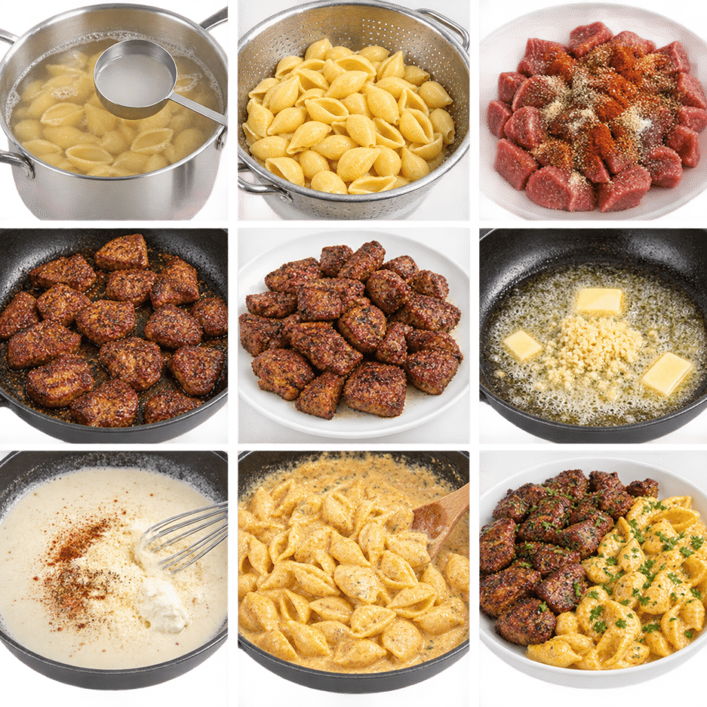 Cajun Steak with Creamy Garlic Parmesan Shells – The Ultimate Comfort Food 3 Cajun Steak with Creamy Garlic Parmesan Shells