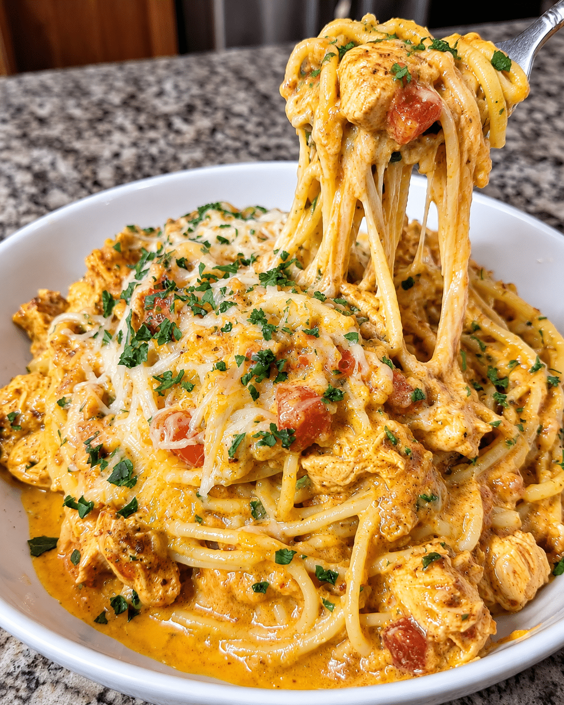 Southern Rotel Chicken Spaghetti with Cheddar Cream Sauce