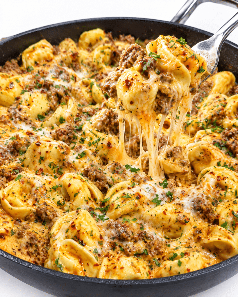 Creamy Beef Tortellini with Garlic Parmesan Provolone Sauce