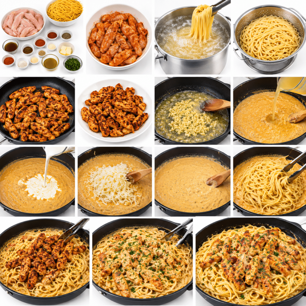 Garlic Chicken Linguine with Creamy Parmesan Cheese Sauce