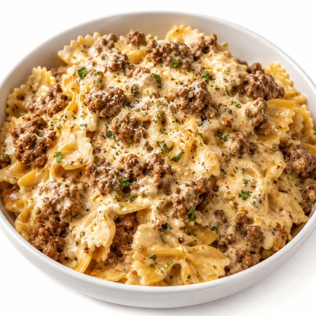 Creamy Garlic Butter Beef Pasta with Cheese