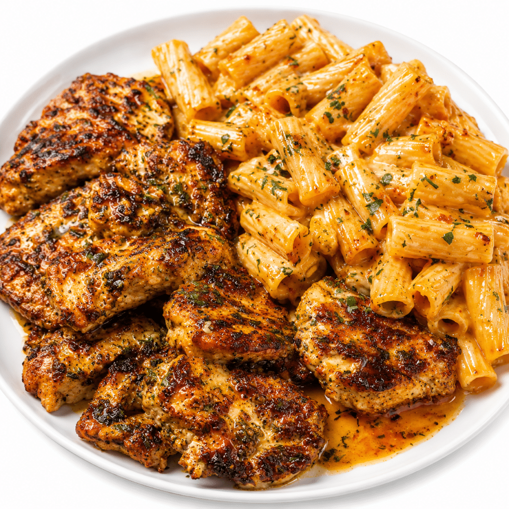 Cheddar Parmesan Garlic Butter Chicken with Creamy Penne Pasta