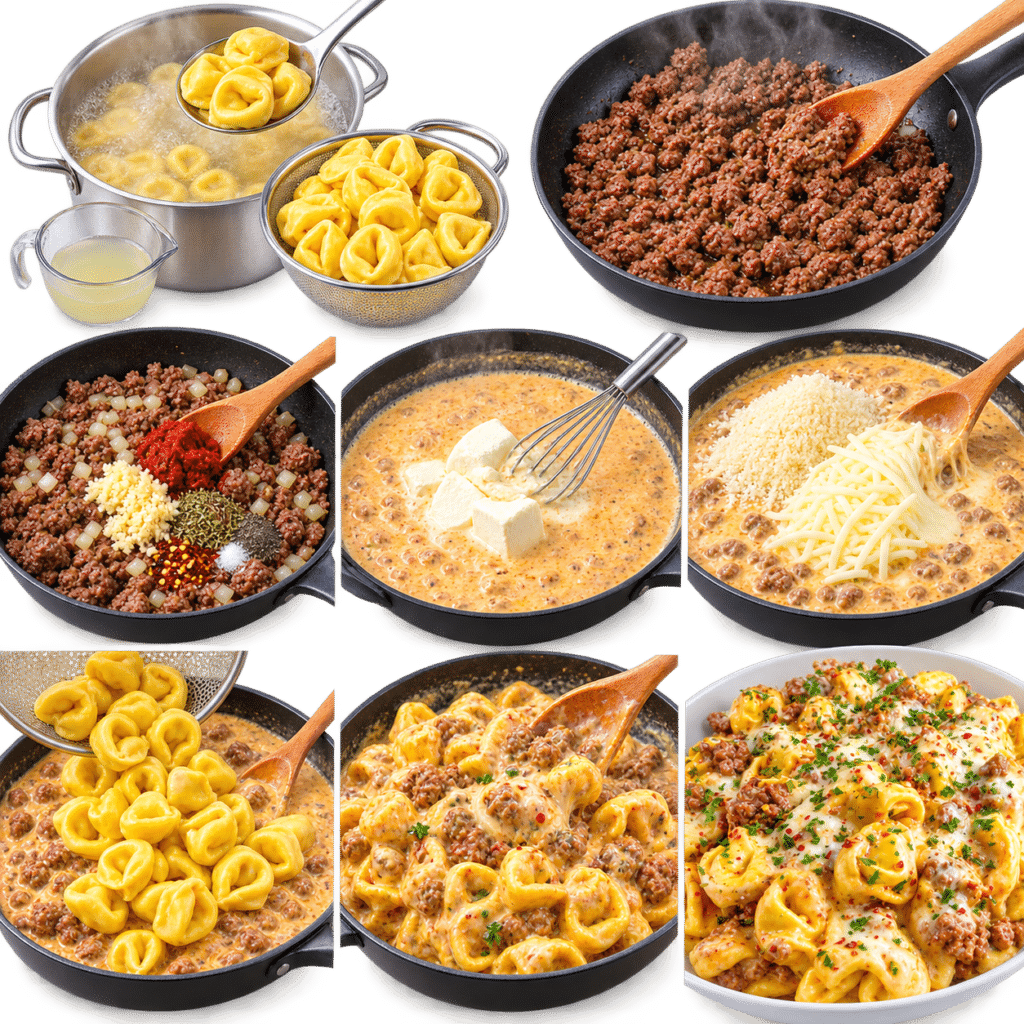 Cheesy Italian Beef Tortellini in Creamy Parmesan Mozzarella Sauce