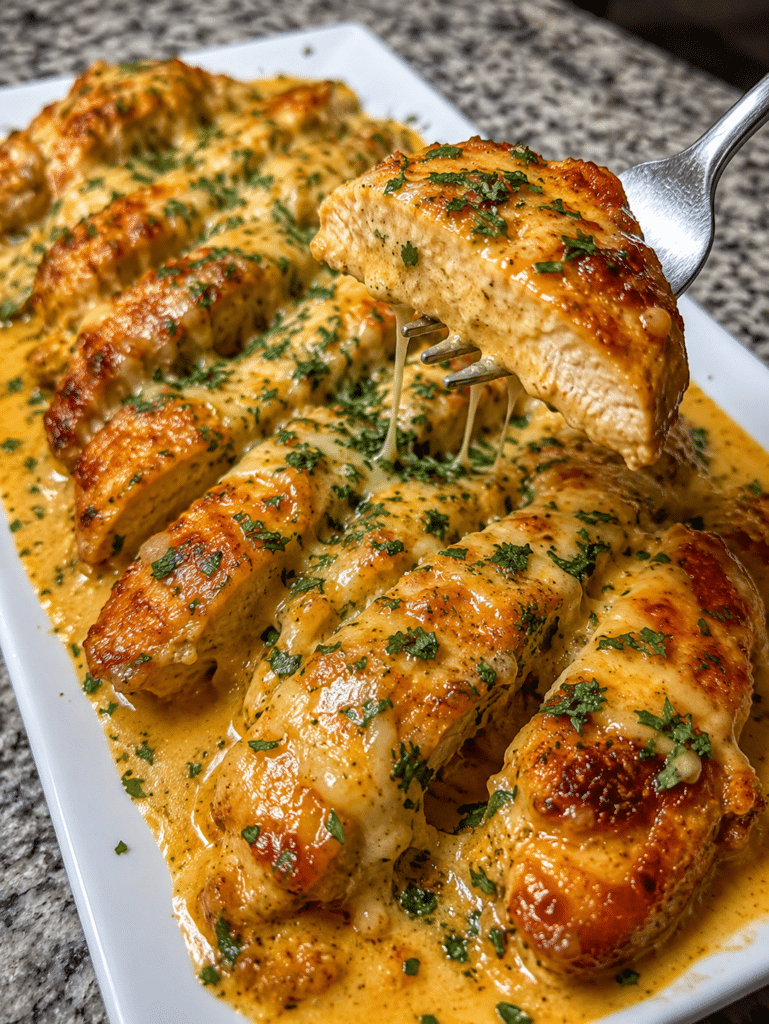 Cheddar Chicken with Garlic Butter Sauce