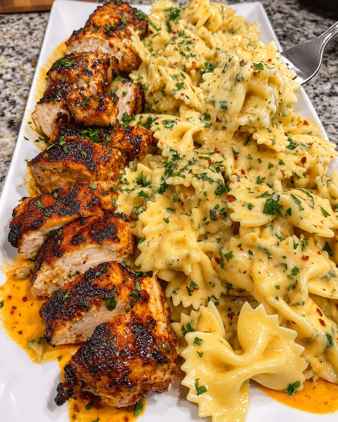 Cowboy Butter Chicken bowtie with Creamy Three-Cheese Sauce