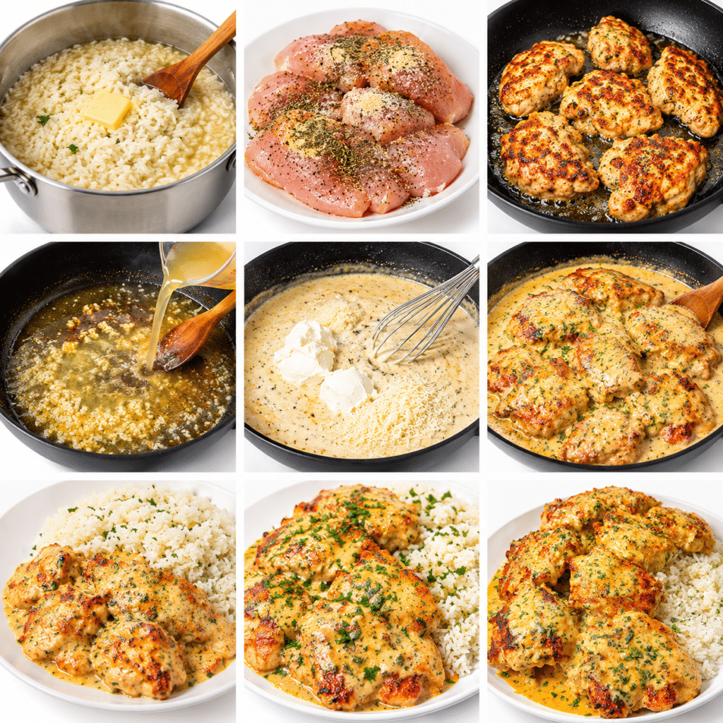 Garlic Parmesan Chicken with Creamy Buttered Rice 3 Chicken with Creamy Buttered Rice