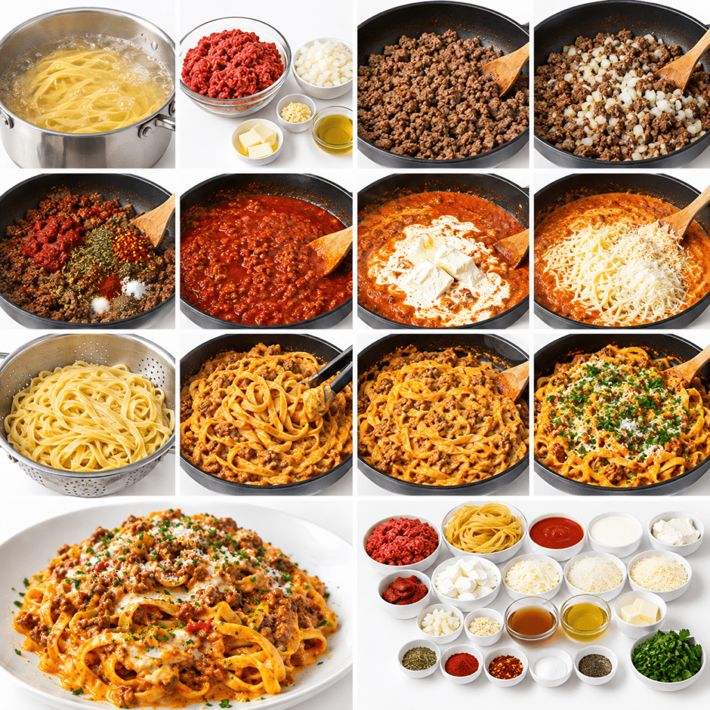 Garlic Butter Beef Fettuccine in Creamy Mozzarella Bolognese Sauce 3 Garlic Butter Beef Fettuccine in Creamy Mozzarella Bolognese Sauce