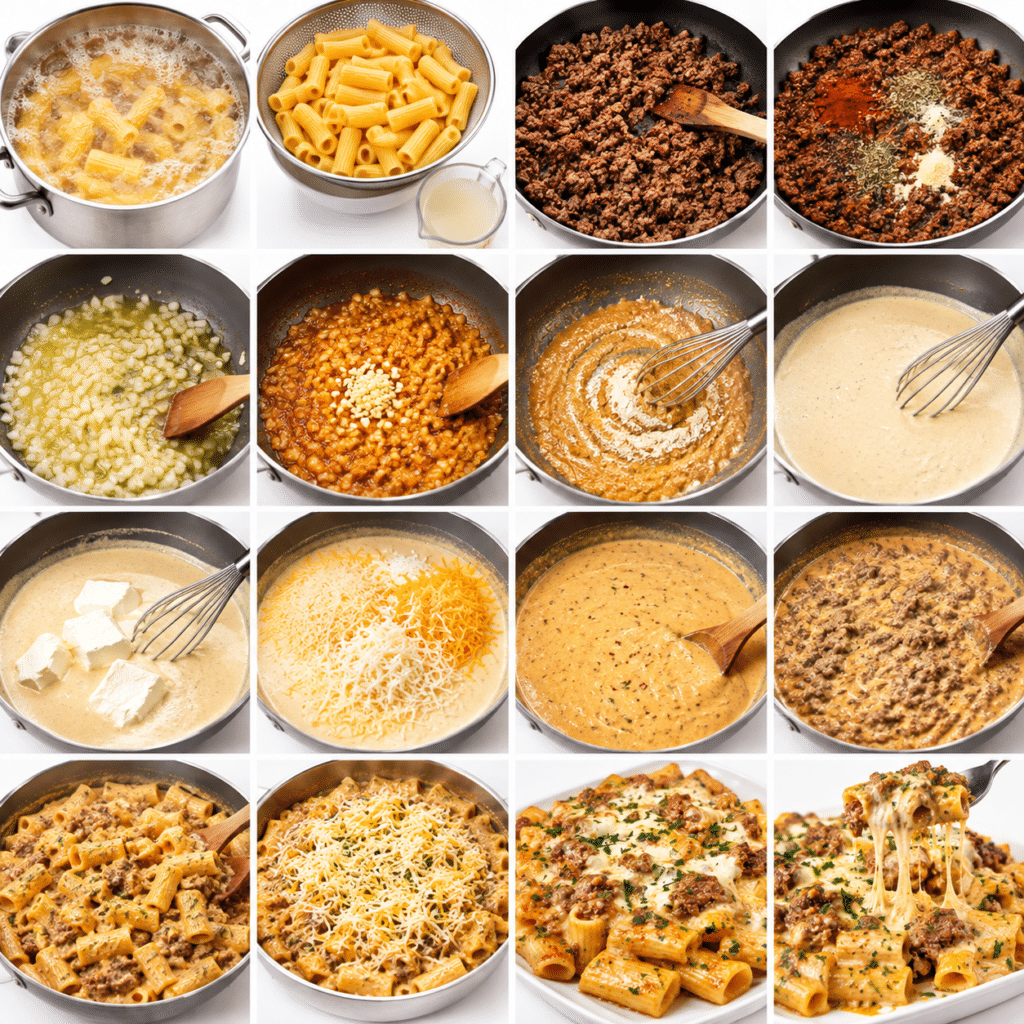 Garlic Butter Beef Rigatoni in Four-Cheese Provolone Cream