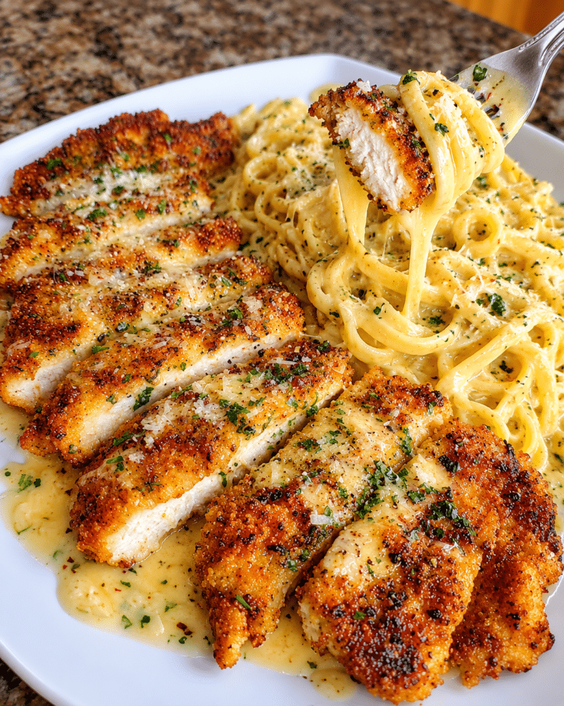 Garlic Butter Cajun Chicken with Cheesy Alfredo Spaghetti