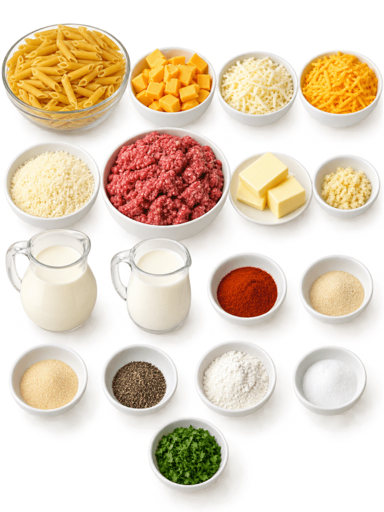 Garlic Butter Beef Penne in Creamy Three-Cheese