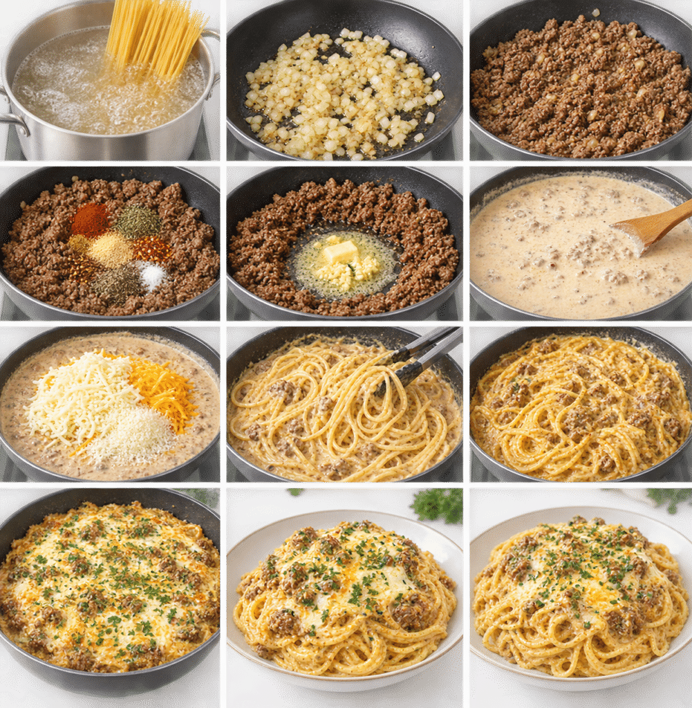 Beef Spaghetti with Cheddar Parmesan