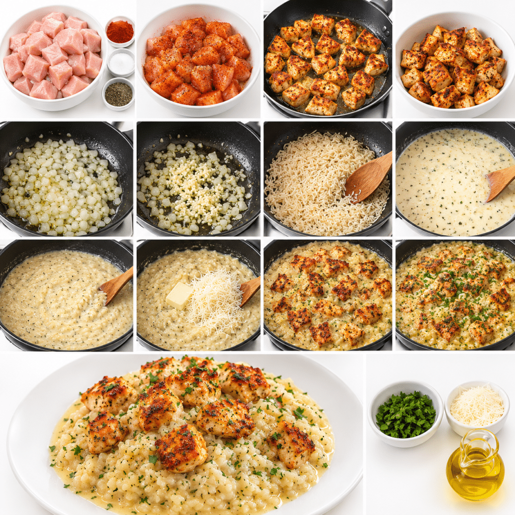 Garlic Parmesan Creamy Rice with Golden Chicken Bites